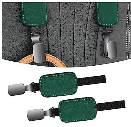JNNJ 2PCS Auto Rücksitz Kopfstütze Haken, Automotive Lagerung Tasche Haken, Fahrzeug Rücksitz Wildleder Kleiderbügel zum Aufhängen von Taschen Lebensmitteln(Grün)