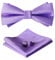 HOULIFE Fliege Herren Set - Verstellbare Fliege aus Satin Polyester Vorgebunden Fliege, einfarbige Einstecktuch, Manschettenknöpfe Set für Bräutigam Hochzeit formal mit Geschenkbox, Lila