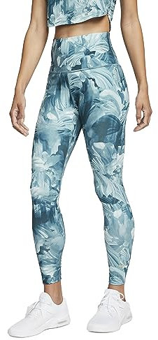 Nike One Damen Leggings mit hoher Taille, 7/8-Allover-Print, Noise Aqua/Weizengold, S