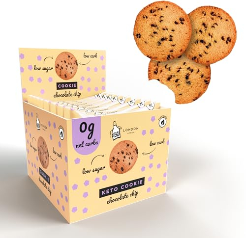 12 Chocolate Chip London Apron Keto Cookies I 12x35g I 0g Net Carbs I High Protein I Low carb I Low Sugar I High Fibre Keto Snack I Dairy Free I Vegan I Gluten Free I Diabetic Friendly (Choc Chip)