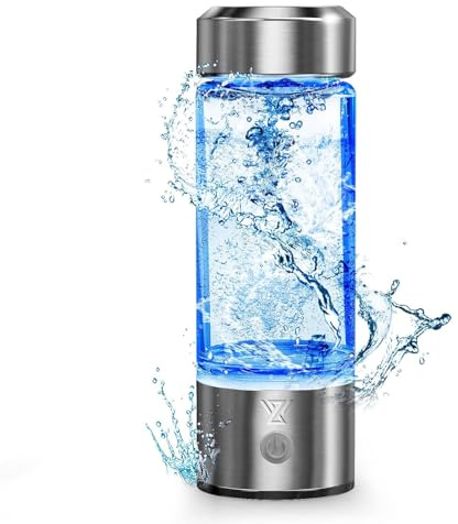 Hydrogen Water Bottle, Type C Rechargeable Hydrogen Rich Water Generator with SPE and PEM Technology, Portable Hydrogen Glass Water Ionizer Machine for Home Office Travel and Fitness Daily Drinking
