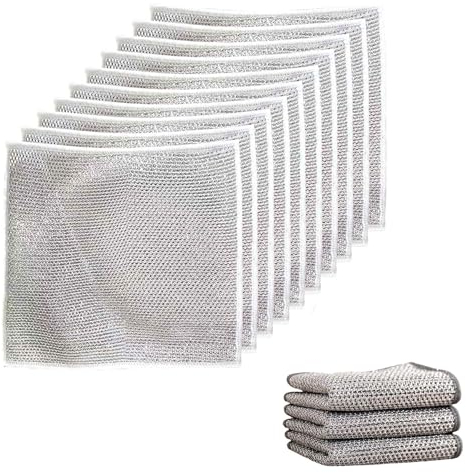 BAIYSFFG Multipurpose Wire Dishwashing Rags for Wet and Dry,Reusable Kitchen Cleaning Wire Dish Towels Dish Cloths,Lint Free Duster Cloth,Multifunctional Non-Scratch Wire Dishcloth for Kitchen (10PCS)
