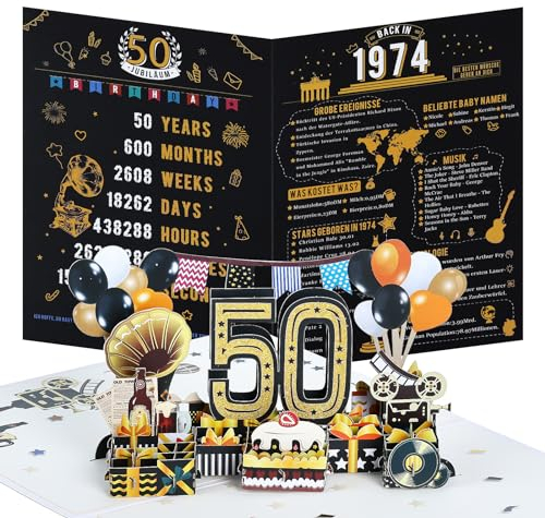 Joyoldelf Geburtstagskarte zum 50, 1974 Jahrgang Geschenk, Pop Up Grußkarten, 3D Pop Up Karte Geburtstag Grußkarte, Geburtstagskarten mit Umschlag, Geburtstagsgeschenk für Männer Frauen Jubiläum