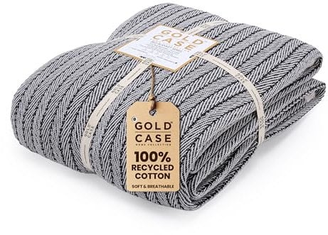 GOLD CASE HOME COLLECTION Türkische Vintage-Bettdecke, superweich, 100 % recycelte Baumwolle, Schichtung, Twin/Twin-XL-Größe, leichte, warme Schlafdecken, Mehrzweck, 180 x 228 cm, Schwarz