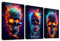 3 Panels Neon Flammender Schädel Mit Rahmen Leinwand Bilder Blumen Totenkopf Bild auf Leinwand Malerei Poster Wandbilder Wanddeko Wohnzimmer Schlafzimmer Dekorationen 150x70cm (20x28x3pcs)