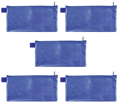 VELOFLEX 2706050-5 - Reißverschlusstasche blau, 5 Stück, 235 x 125 mm, Dokumententasche aus gewebeverstärktem EVA-Material