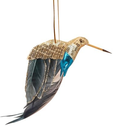 Gold Vogel Christbaumschmuck mit Pailletten und Federn (Blau)