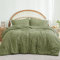 Freyamy Seersucker Housse de Couette 200x200+2 Taie d'oreiller 65x65 Gaufré Rayé Structuré Vert Olive Parure de lit 2 Personnes Adulte Sets de Housse Couette en 100% Microfibre avec Fermeture Éclair