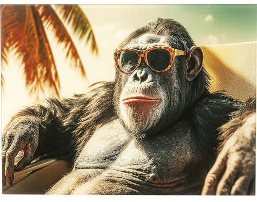 Kare Tableau mural design « Holiday Monkey » - Multicolore - Rectangulaire - Verre de sécurité ESG de 4 mm - Design animal - Singe - Art mural - Pour chambre à coucher et salon - Polypropylène - 80 x