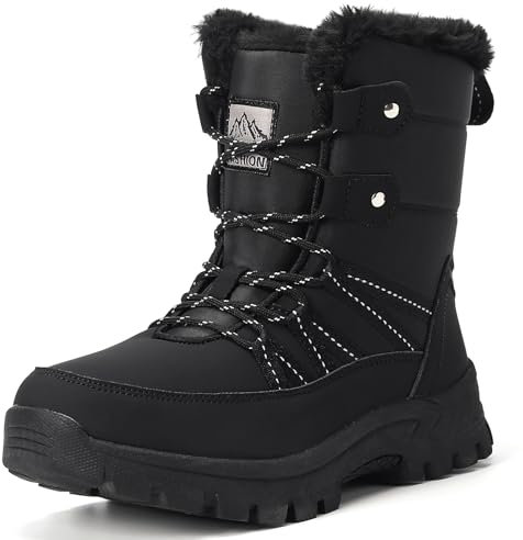 CLYCTIP Damen Schneestiefel Winterstiefel Warm Gefüttert Winterschuhe Wasserdicht Outdoor Trekking Wanderschuhe (Black, Erwachsene, Damen, 38, Numerisch, EU Schuhgrößensystem, M)