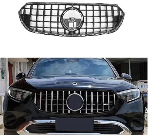 UJKTYWSX Front Kühlergrill Einfügen, für Mercedes-Benz GLC X254 2023 Kühlergrill Vorne Schwarzer Doppelsteg Grill Auto Zubehör Grilleinsätze