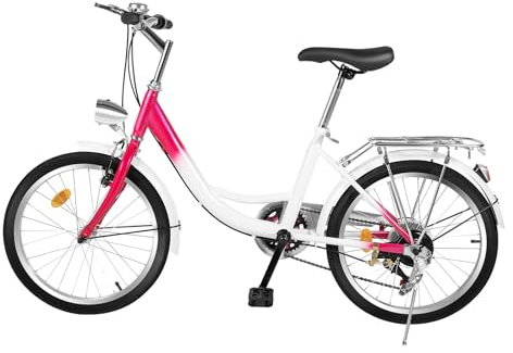 20 Zoll Carbon Stahl Fahrrad, Rennrad, höhenverstellbar, Mountainbike mit Hinterradstütze, Sportrad, Citybike, mit Scheinwerfer & Ständer, 6 Gänge, für Mädchen, Jungen, Männer und Frauen