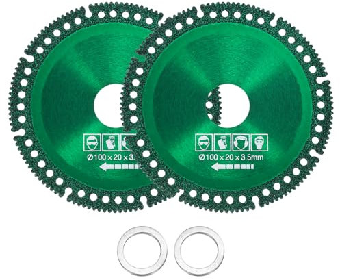 sourcing map 2pcs 4 Diamond Saw Blade, 20mm Arbor Cut Off Wheels, Diamond Cutting Disc Multifunction Tile Concrete Ceramic Marble Blade with 5/8 Washer for Angle Grinder, Green