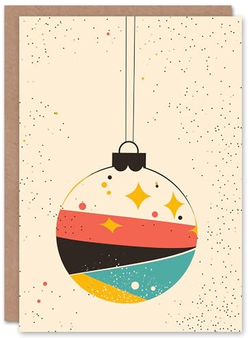 Wee Blue Coo Mid Century Modern Decorated Bauble Fun Xmas Art Blank For All Christmas Card