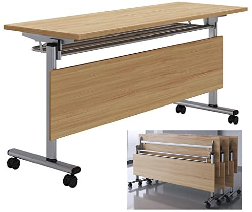 Klappbarer Computertisch mit abschließbaren Rädern und Bescheidenheitsplatte für Konferenzräume, Trainingszentren und Klassenzimmer, Holz, 120 x 55 x 75 cm