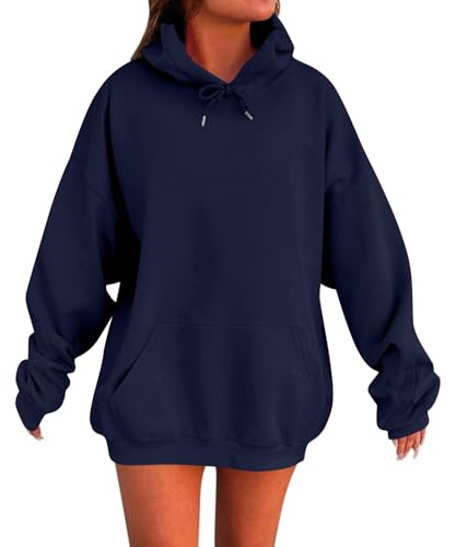 Hoodie Damen Oversize Casual Einfarbig Langarm Pullover Mit Kapuze Warm Kapuzenpullover Mit Taschen Herbst Sweatshirt Hoody Locker Basic Pulli Hooded Outdoor Sport Langarmshirt Outwear Streetwear