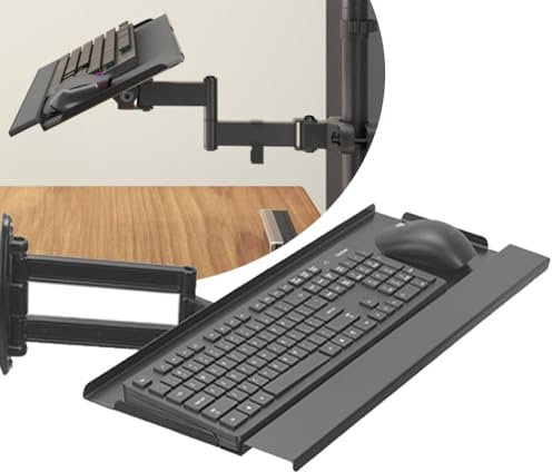 IMUNKT Keyboard Holder Pole Or Wall Mount, Swivel Tilt Keyboard Tray With Spring Arm, Ergonomic Keyboard And Mouse Shelf, Adjustable Typing Platform(24x9 (60x22cm))
