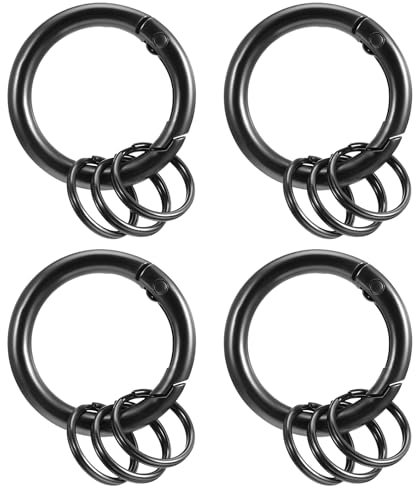 4 Stück Karabiner Rund mit Schlüsselring Schwarz Zinklegierung Runde Karabiner Schlüsselringe Karabinerhaken Rund Federspaltringe Schlüsselring Klein für DIY Handwerk Taschenzubehör