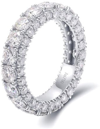 Wedding Rings White Gold Women 14Ct, Damen Ring Weißsgold Moissanit Weißgold 5.7Ctct 4mm Weiß Runde Form Größe 58 (18.5) für Geburtstag