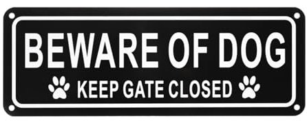 M METERXITY 1-Pack Beware of Dog Keep Gate Closed Sign, 10 x 4 Rust Free Waterproof Signs Fade Resistant Aluminum Reflective Sign for Indoor/Outdoor/Home/Office [White on Black]