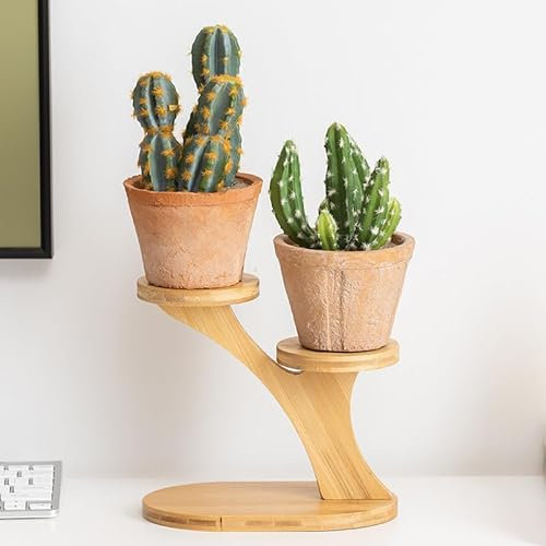 JUMRHFAN Wood Small Plant Stand,Window Sill Plant Shelf,Round Tabletop Plant Stand,Desktop Plant Rack for Office Bedroom Dining Room Study (2 Tier)