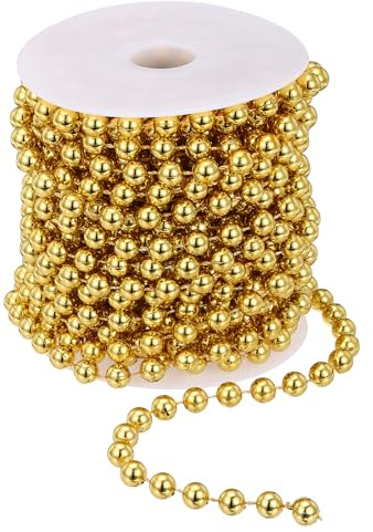 PATIKIL 33 Fuß Perlenkette 8 mm Bastelperlen Perlenband DIY Handwerk Gold | Faux Perlenrolle, Stränge Perlenkette Verzierung, Für Hochzeit Party Blumen Weihnachtsbaum Dekoration