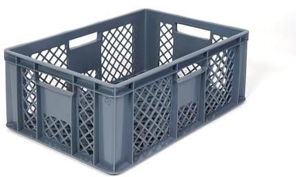 DIE BOX FABRIK Eurobox 60x40 cm in verschiedenen Höhen & Farben | Bäckerkiste, Gemüsekiste & Obstkiste stapelbar | Offene Brötchenkiste | Transportbehälter, Lagerbox (Grau, 60x40x24 cm)