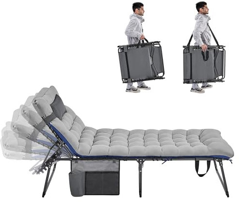 Yaheetech Klappbar Sonnenliege mit Extra Dicker Matratze & Kissen & Seitentasche, 5-Fach Verstellbarer Rückenlehne, Stabiles Gartenliege Liegestuhl Strandliege bis 136 kg, 189,5×67×35 cm, Grau