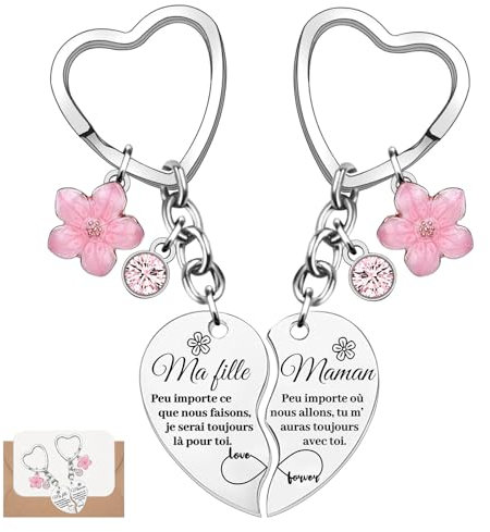 LunarCharm Lot de 2 Mère et fille porte-clés, Ensemble de porte-clés en forme de cœur, Cadeau Anniversaire Maman, Cadeau de Mère à Fille, Cadeau Fete Des Meres, Cadeau Noel