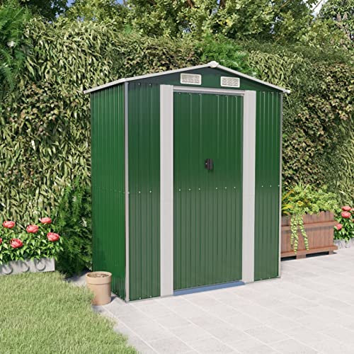 LAPOOH Geräteschuppen, Gerätehaus, Fahrradgarage, Gartenhütte, Fahrradunterstand, Gartenhäuschen, Garten Hütte, Fahrrad Unterstand, Grün 192x108x223 cm Verzinkter Stahl