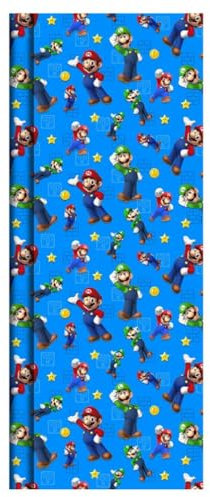 Super Mario Bros Wrapping Paper by Hallmark 3 x 2 Metre Rolls -Plastic Free & Fully Recyclable Wrap- Birthday Wrapping paper
