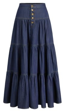 CIDER Denim Skirt Maxi Skirt for Women High Waist Tiered Button Down Long Jean Skirt High Waist Denim Maxi Skirts