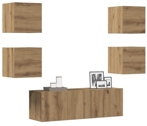 Iiaky Ensemble de Meuble TV Mural 5 pcs chêne Artisanal,Meuble TV,Table Basse Salon Meuble TV,Table Basse LED Couleurs