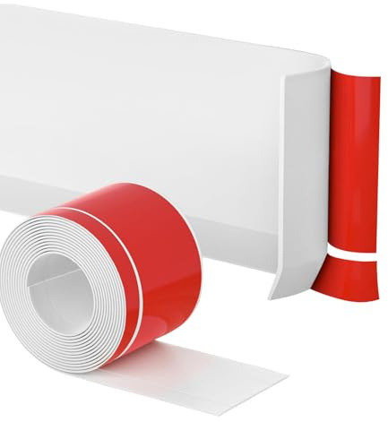 Rusoz Plinthe Souple Autoadhésive Blanc 6M, 50mm+20mm Bordure Autocollante pour Mur, Protection de Sol, Finition de Joint, Facile à Installer Pour Sol et murs