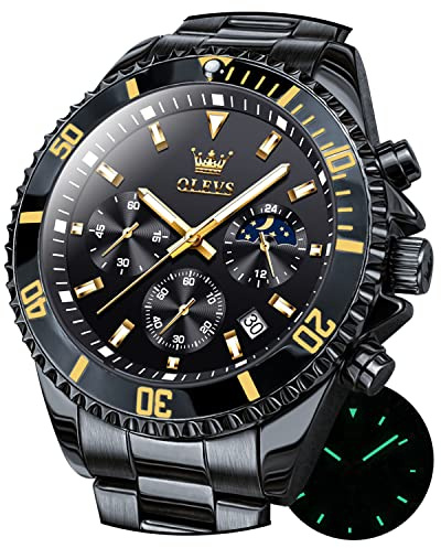OLEVS Uhren für Herren, klassisch, Datum, Business-Kleid, luxuriös, großes Zifferblatt, grün/schwarz/blau, wasserdicht, leuchtende, Analoge zweifarbige Edelstahl Herren Armbanduhr