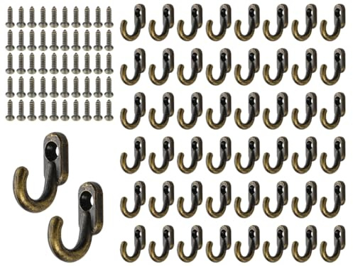 Abiyou 50PCS Mini Crochets Décoratifs, Mini Crochets en Fer avec 50 Vis, Rétro Crochet de Manteau, Crochets à Visser en Bronze, Métal Simple Crochet, pour Vêtements, Clés, Serviettes,Vestes, Chapeaux