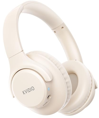 KVIDIO Bluetooth Headphones Wireless Over Ear 65h Battery Wired & Wireless | 65h playtime, BT 6.0, Foldable & light, Deep bass, Built-in mic, 40mm driver,HiFi stereo,Travel work home,PC phone,Beige,Gift