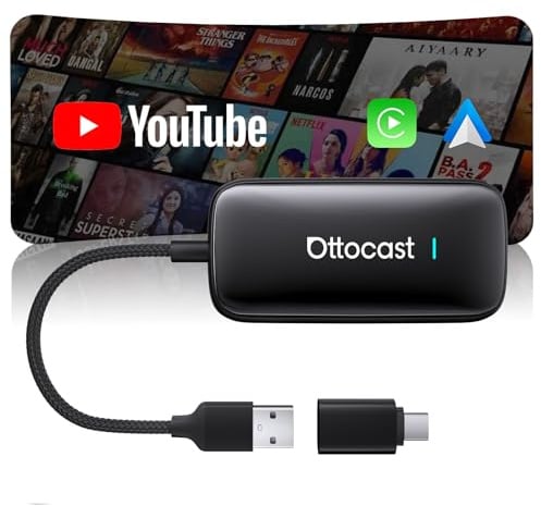 OTTOCAST Play2Video Ultra 2026 AI Box, Adattatore CarPlay Wireless e Android Auto, YouTube Prime Video Spotify, WiFi 6, 4GB+32GB, Plug & Play per Auto con CarPlay Cablato dal 2016