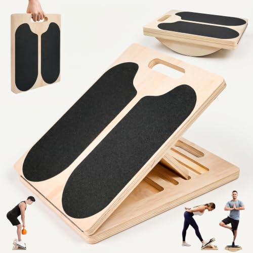 Xygobla 2-in-1 Wooden Balance & Slant Board | Adjustable Incline Non-Slip Stretch Ramp, 300lbs Capacity Calf Stretch Board for Squats, Knee & Ankle Mobility