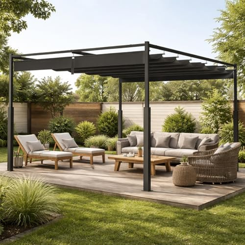 Peviasot 3x3m Pergola mit Magnetischem Pad, Gartenpavillon Metall Freistehender, Terrassendachung mit Verstellbares Dach, UV Schutz 30+, Stabil für Terrasse und Garten, Grau