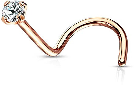 AZARIO LONDON 9K Rose Gold Nose Piercing Prong Set 2MM Round CZ Stone 20 Gauge Nose Screw