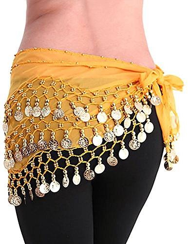 YiLang Orientaler Tanzgürtel für Damen und Mädchen, Bauchtanz, Seide, Schal mit Pailletten, Kostüm, gelb, One Size