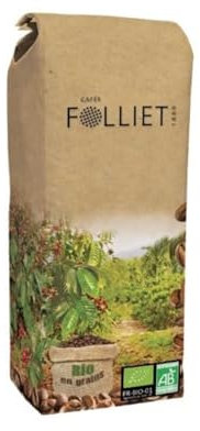 CAFÉS FOLLIET - Café En Grains Bio - Pure Origine Guatemala - Torréfaction traditionnelle - Intensité 7/10-100% Arabica - 1kg