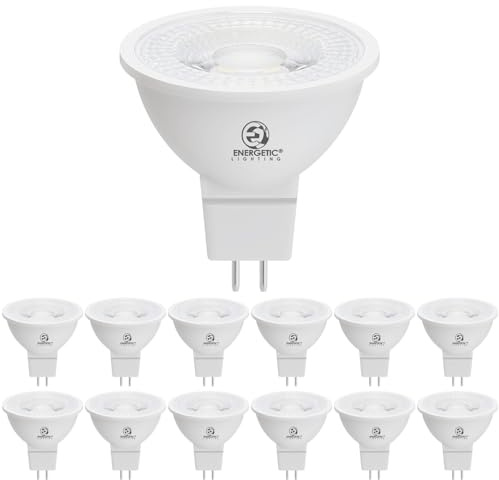 Energetic Dimmable MR16 5W 12V LED Light Bulb, 50W Halogen Equivalent, CRI 90+, GU5.3 Bi-Pin Base, 40 Degree Beam Angle, 3000K Warm White, 500LM, for Landscape, Recessed, Track Lighting, 12Pack