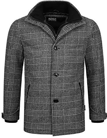 Indicode Herren Brittany Kurzmantel mit Stehkragen | Herrenmantel Wollmantel Mantel Männer Raven, S