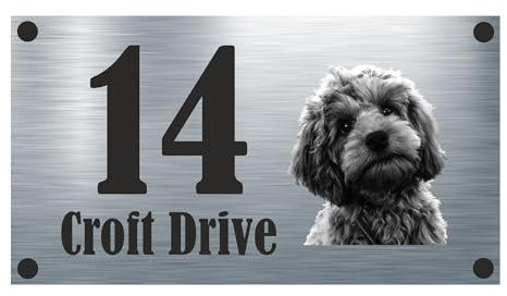Dog Collection - Cockapoo Aluminium House Sign Personalised With Your House Number - Black & White