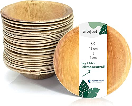 Wiseware Palmblatt Schale - 50 Stück Einweg-Schüssel rund Ø 13 cm - biologisch abbaubares Palmblattgeschirr - kompostierbares Partygeschirr - Bio Einweggeschirr