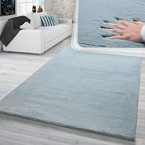TT Home Hochflor Teppich Schlafzimmer Shaggy Kunstfell Flauschig Kaninchenfell Imitat In Türkis, Größe:100x200 cm