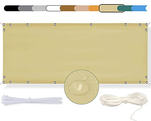 MEEYI Pantalla de privacidad para balcón 80x250cm Protección Visual Pantalla Opaca balcón privacidad con Ojales Cables y Cuerdas Resistente al Viento y al Agua Protección UV Beige