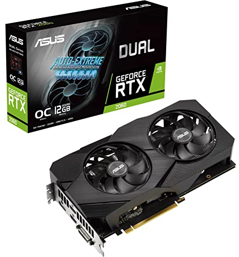 ASUS Dual GeForce RTX 2060 EVO OC Edition Grafikkarte (PCIe 3.0, 12GB GDDR6 Speicher, HDMI, DisplayPort, DVI-D, Axial-Tech-Lüfter, 0dB Technologie, Auto-Extreme)